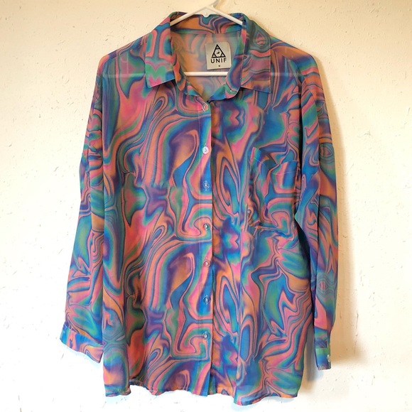 Rare UNIF Trippy Sheer Melt Shirt Tripping M EUC - Picture 3 of 8
